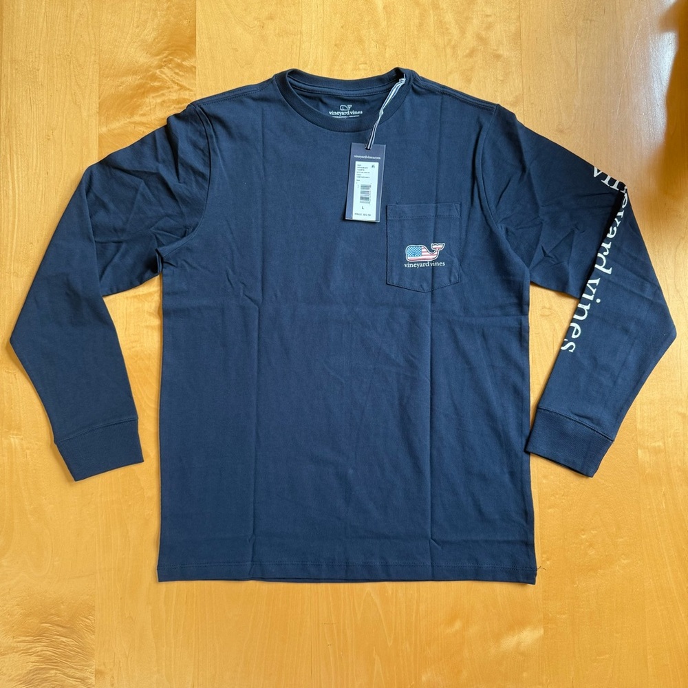 Vineyard Vines Boy’s Navy Flag Long Sleeve Tee